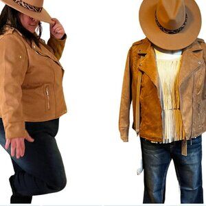 JouJou Jacket Women Plus Faux Suede Full Zip Biker Motorcycle 1x 2x 3x New